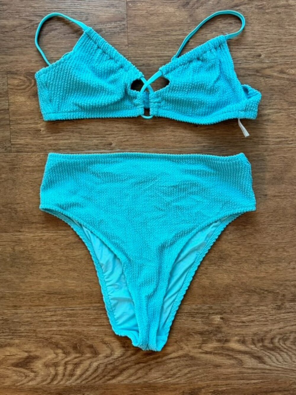 Women's Aerie Crinkle Bikini Top and Bottom, Size: Medium; Color: Turquoise